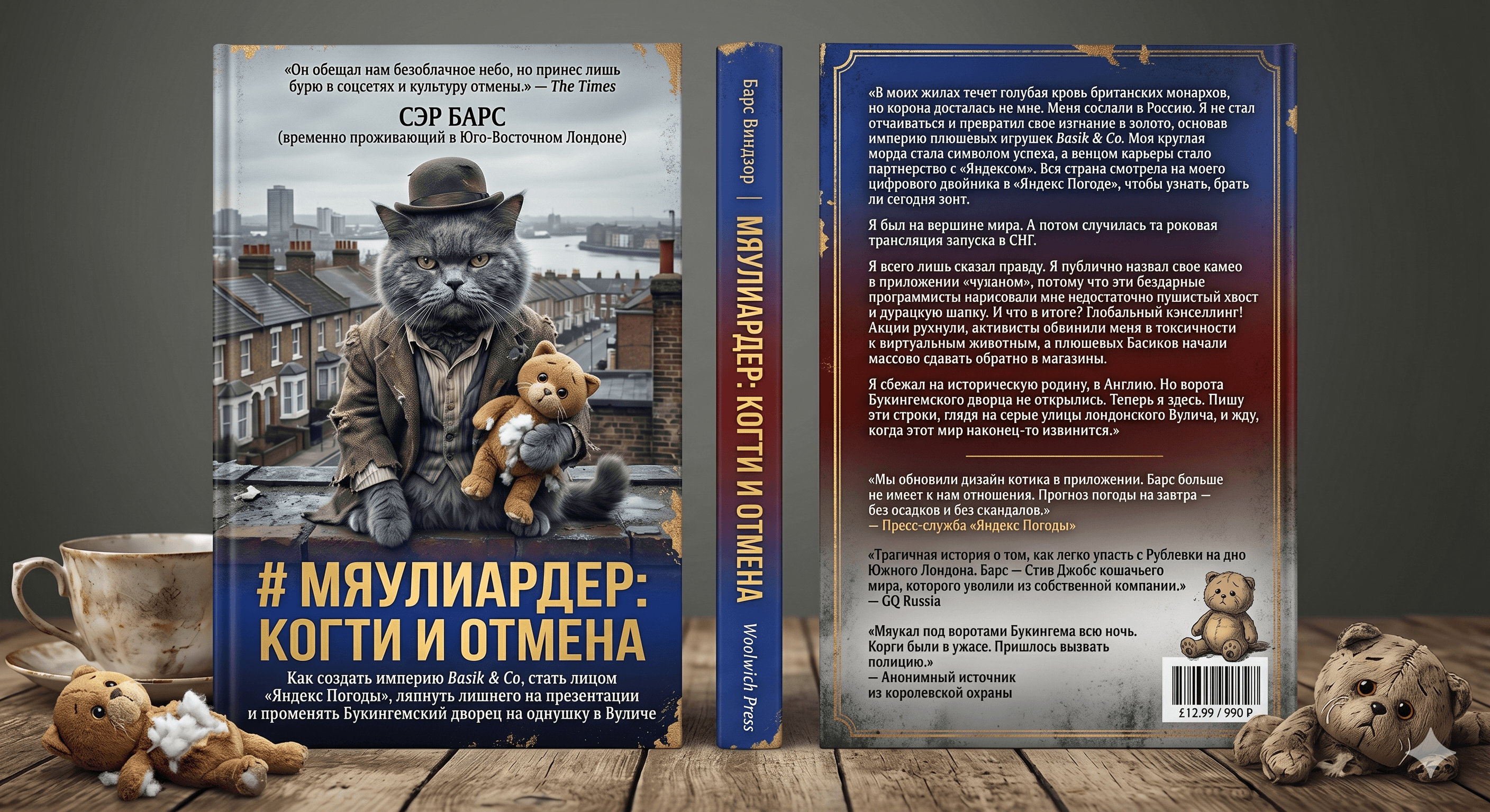 Разворот книги Мяулиардер. Когти и отмена с Барсом на обложке